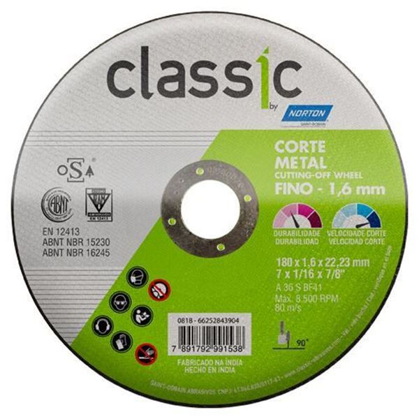 DISCO CORTE NORTON CLASSIC 180X1,6X22,23MM